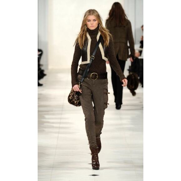 Ralph Lauren Collection Purple Label Cropped Shearling Vest Leather Runway Top - Picture 3 of 16